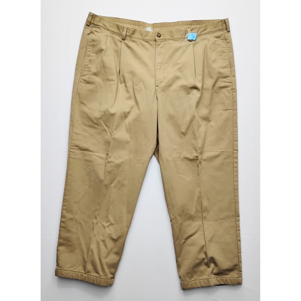 LL BEAN Double L Flannel Lined Chino Pants 46x30 Comfort Waist Beige Pleated‎